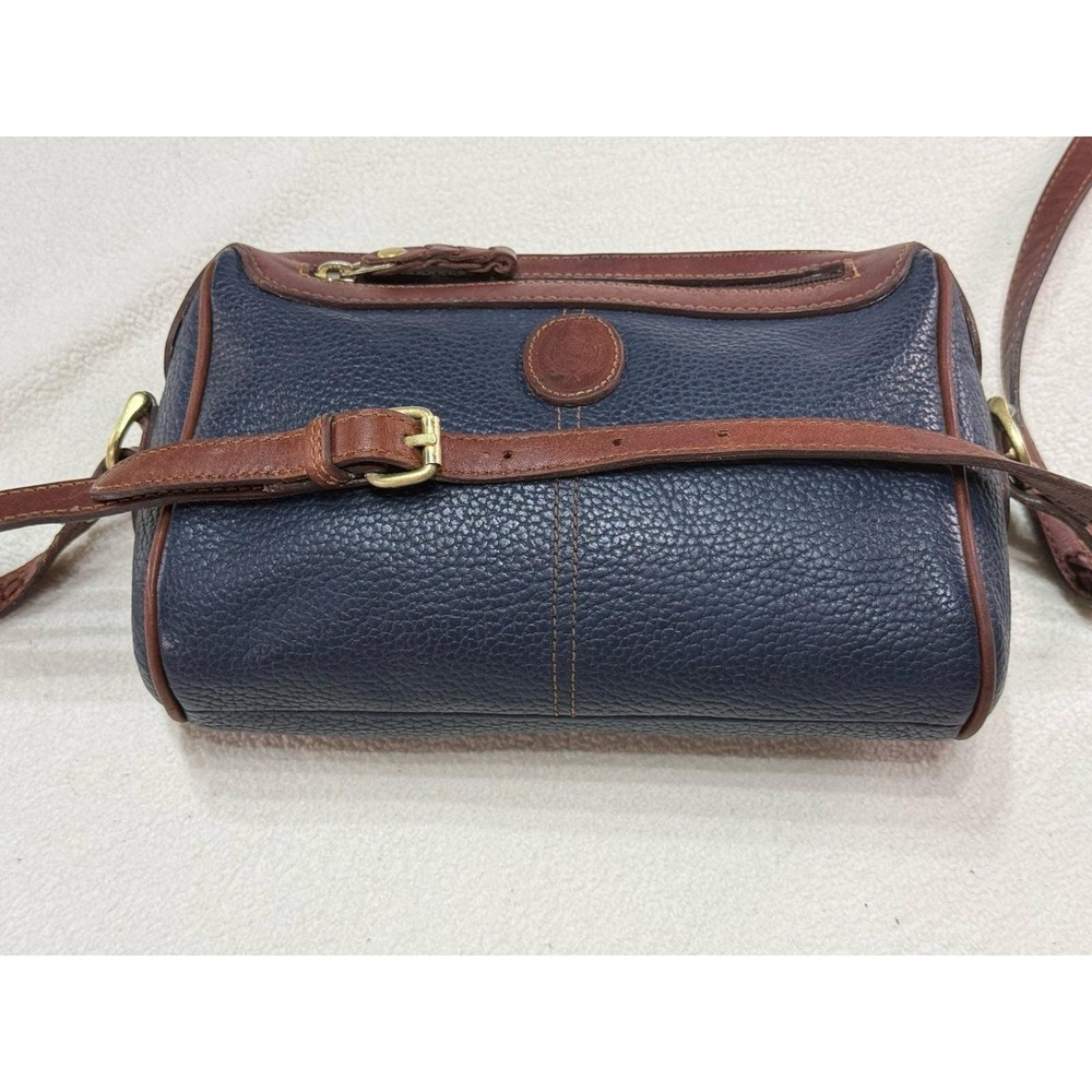 Vintage Liz Claiborne Bag Navy Pebbled Leather Handbag Brown Trim 80's 90's